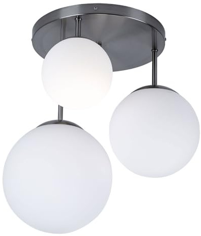 Deckenlampe Wohnzimmerleuchte Kugel Deckenleuchte Glas satiniert, unterschiedliche große Lampenschirme, 3x E27, DxH 46,5x44 cm