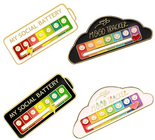 YHUIKXIN 4 Stück My Social Battery Pin Lustige Brosche für Soziale Stimmung 7 Tage Functional Aesthetic Enamel Pins Brooch Mood Expressing Pin for Introverts Sozialbatterie Anstecker