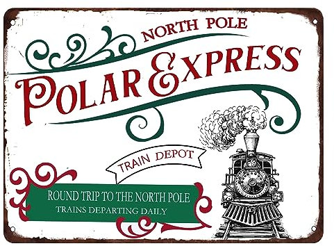 Polar Express Train Depot the North Pole Metallschild Vintage Retro Weihnachten Wanddekor Schild für Zuhause Cafe Bar Bauernhaus Kunst Winter Dekoration Schild 20,3 x 30,5 cm