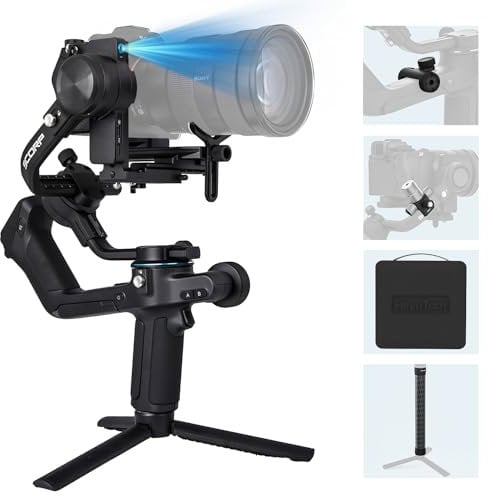 FeiyuTech Kit oficial SCORP 2, estabilizador de cardán para cámara, cardán de cámara réflex digital de 3 ejes, carga útil de 2.5 kg, módulo de seguimiento AI integrado, Bluetooth/control de cable,