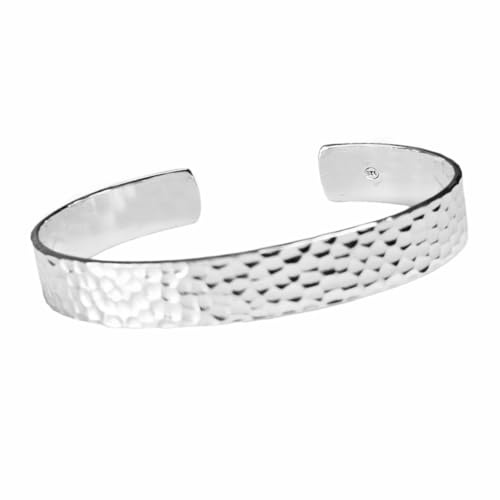 Damen 925 Sterling Silber Armreif – 10mm Breiter Hammerschlag-Cuff Armband für Frauen und Männer