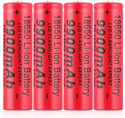 18650 Pilas Recargable, 18650 3,7V Litio Batería, 18650 Li-Ion Recargable Batería, 9900mAh Alta Capacidad Batería Linterna/Dron/Luces Solares, Batería de Larga Vida (4Pcs)
