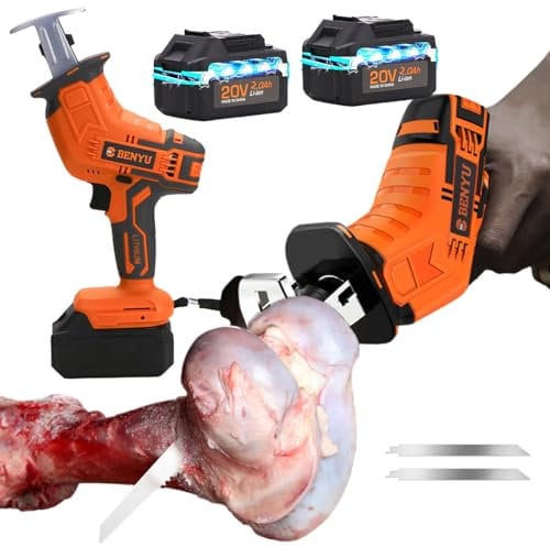 Elektrische Knochensäge für Fleisch mit 2 Stück 225 mm Länge Klinge/2 Stück 2,0 Ah Batterien – Edelstahl-Lithium-Batterie-Knochensäge, Fleisch- und Knochenschneidewerkzeug für den Heimgebrauch
