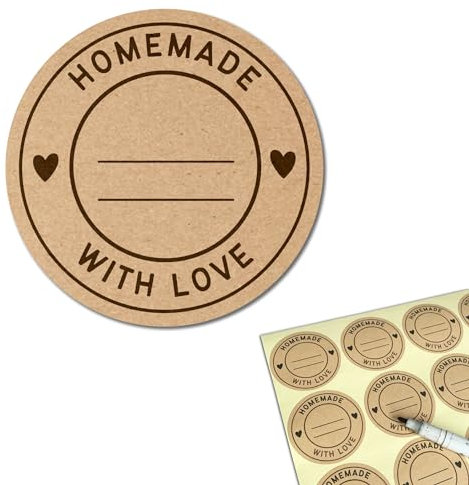 900 Stück, 50 mm - Aufkleber Marmeladengläser, Etiketten Selbstklebend zum Beschriften, Homemade with Love