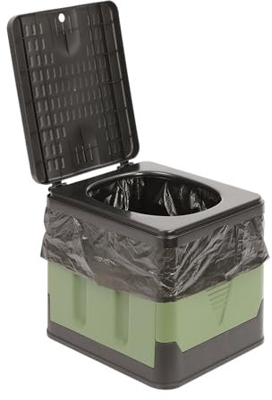 Fliuyr Toilettes de camping compactes pliables avec 1 rouleau de sacs poubelles, toilettes à jupes sans produits chimiques avec couvercle, idéal pour la randonnée, les voyages longue distance, la