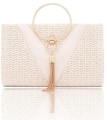 LVUNZJCA Damen Stroh Clutch Bag Retro Abendtasche Damen Kosmetiktasche Sommer(Beige)