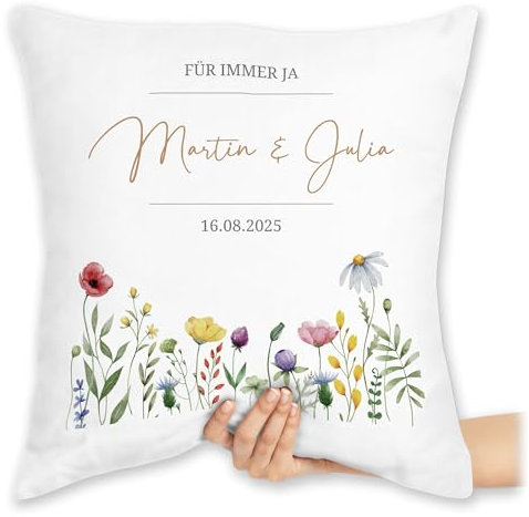 Kissen 40x40 Zierkissen - Für Immer ja Hochzeitsgeschenk Brautpaar Geschenk Hochzeitstag 25 Jahre Geschenk Goldene Hochzeit I Liebes Geschenke Paare - 40 x 40 cm - Weiß - personalisiertes