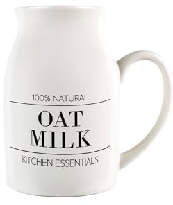Minimalist Oat Milk Jug - Black & White Decor Small Porcelain Creamer Jug Pitcher with Handle, 450ml, White