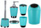 6tlg Badset Badezimmer Zubehör Set Organizer: Seifenspender, Zahnputzbecher, Kosmetikeimer, WC Bürste und Halter, Seifenschale, Mülleimer, Zahnbürstenhalter, Badgarnitur (Türkis Design 1)