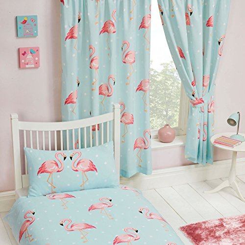 Price Right Home Fifi Flamingo Lined Curtains 66x54in (CUR052-54) | 2 Curtains per Pack, Fully Lined, Pencil Pleat, Tie Backs, 48% Cotton 52% Polyester, Machine Washable