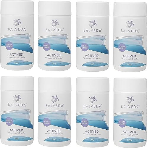 Balveda 8X ACTIVED Aktivsauerstoff-Granulat 8X 1 kg (= 8 kg), chlorfrei, geruchsneutral, für die Erst- und Dauerdosierung, für Pools & Whirlpools, Jahresvorrat zum Vorteilspreis