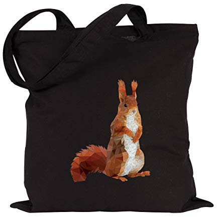 JUNIWORDS Jutebeutel - Wähle ein Motiv & Farbe - Eichhoernchen Farbe: Schwarz