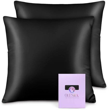 OLESILK Seide Kissenbezug Kissenhülle Haar- und Hautpflege mit Reißverschluss 16 Momme 2 Stücke Schwarz 65x65cm