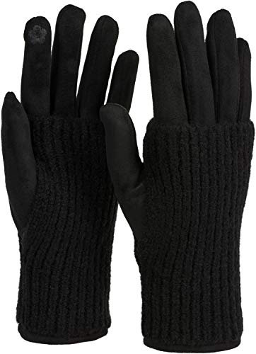 styleBREAKER Kuschelige Damen Touchscreen Handschuhe mit abnehmbaren Strickstulpen, warme Winterhandschuhe für eisige Tage 09010022, Farbe:Schwarz