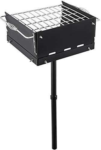 VEVOR Outdoor Park Style Grill Park Style Charcoal Grill Carbon Steel Park Style BBQ Grill Adjustable Park Charcoal Grill, In-ground Pillar