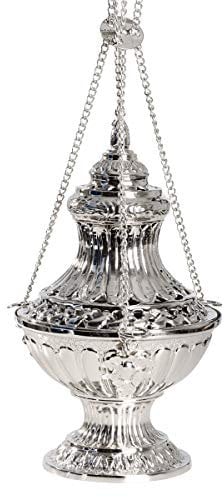 NKlaus 32cm Quemador de Incienso latón niquelado Cadena 40cm tazón Interior Ø 18cm incensario Colgante Recipiente para la Mezcla de Incienso Hecho a Mano 3313