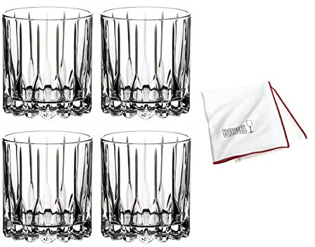 Riedel Drink Specific Glassware Neat Cocktail Glass (6 oz, Clear) Set of 4 with Polishing Cloth (3 Items)