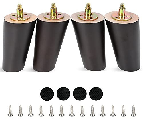 Lot de 4 Pieds Ronds de Meubles en Bois - pour canapé-lit Moderne du Milieu du siècle - Pieds de Table (4/ 10cm, Noyerl-Incliner)