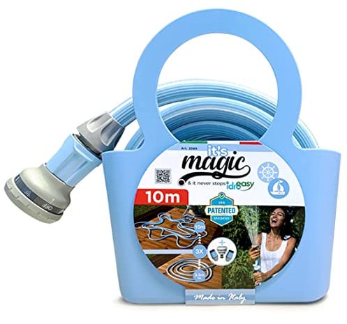 Idroeasy Tubo Acqua da Giardino Estensibile 10 Metri, Atossico, Canna Irrigazione Anti Nodo e Anti Torsione, Design Soft Pastel Blue – Tubo Giardino Magico e Flessibile