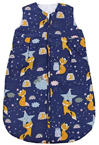 TupTam Schlafsack Baby 2.5 TOG – Atmungsaktiver Ganzjahresschlafsack für Kinder, OEKO-TEX zertifiziert, Farbe: Füchse Wolken/Dunkelblau, Größe: 104-110