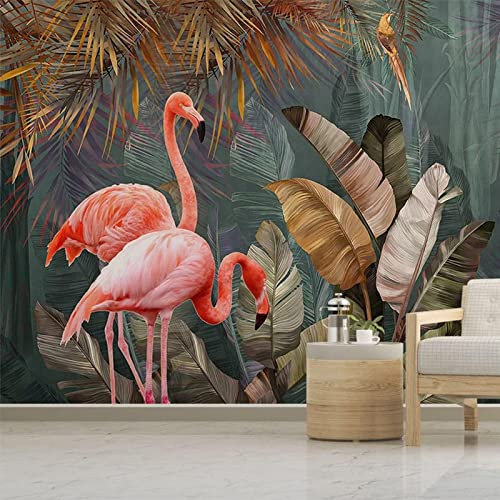 XTSWallpaper Fototapete 3D Effekt 360X250Cm Pflanzen Blätter Flamingo Vlies Tapete Moderne Wandtapete Wandbild Hintergrundbild Wanddeko Für Wohnzimmer Schlafzimmer Küche Büro Flur Dekoration