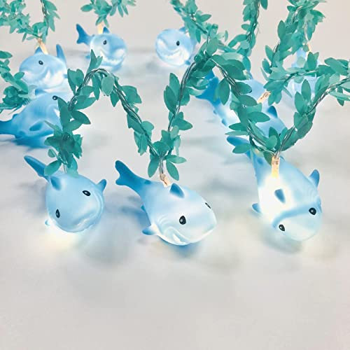 Riaxuebiy 1.65 m 10er LED Hai Lichterkette Kinderzimmer Batteriebetrieb (Hai mit Weinrebe)