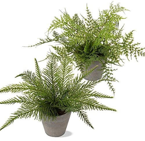 Lot de 2 fougères de Boston artificielles en Pots - Plantes artificielles décoratives d'intérieur - Fausse fougère en Pot pour la Maison, la Chambre, Le Bureau, la décoration de la Chambre