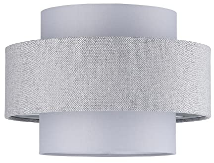 Modern and Sleek Grey Herringbone Linen and Cotton Triple Tier Design Pendant Lamp Shade | 20cm x 30cm by Happy Homewares