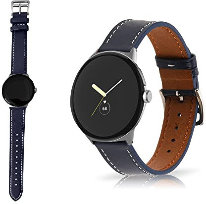 MiRowy Bracelet de Montre en Cuir pour Google Pixel Watch 2(2023)/Google Pixel Watch (2022) Bracelet, Hommes Dames Bracelet de Remplacement Cuir Bracelet pour Google Pixel Watch 2/1 - Bleu