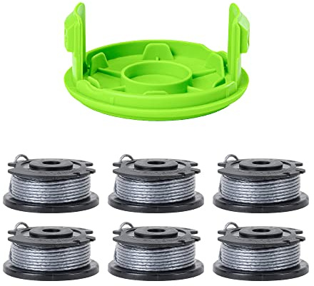 Greenworks Lot de 6 bobines de Fil Simple pour débroussailleuse de 0,2 cm + Couvercle de Bobine de Rechange, Gris