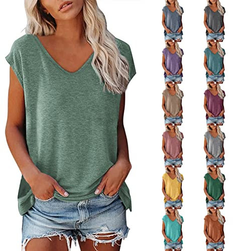 Bluse Damen Elegant ärmellose t-Shirt Tops Shirt Oberteile Frauen Schwarz Kleidung Frau Sommer Shirts Top Damen V-Ausschnitte Tshirt Casual Rundhals Klamotten Teenager Mädchen