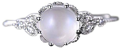 Mondstein besetzt mit Diamanten, Damenring, Opalverlobung, Hochzeit, Valentinstag Geburtstagsgeschenk, eleganter Schmuck