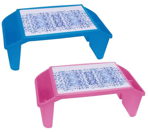 Set of Blue & Pink - Multi-Purpose Lap Desk Laptop Stand Portable Plastic Study Table for Kids Read Eat Watch Movie on Couch Sofa or Floor Coffee Serving Tray Breakfast in Bed Table with Storage Space