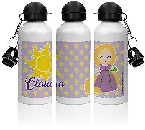 Genérico Botella de aluminio personalizada 500ml con nombre. Botella para llevar al colegio. VUELTA AL COLE. Regalos personalizados. Diferentes modelos a elegir (Rapunzel)