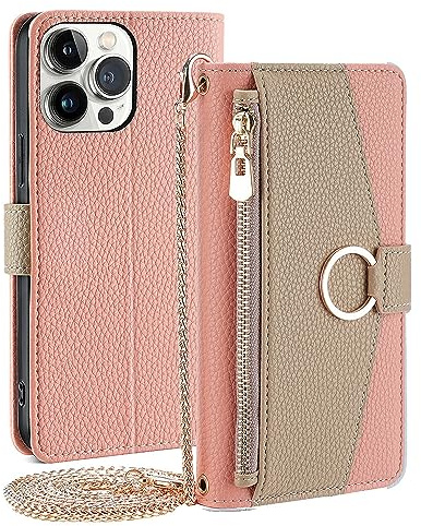 CasurvivePro - Custodia a portafoglio compatibile per iPhone 12 Pro Max con tracolla, porta carte magnetico, chiusura a cerniera, custodia in pelle PU, flip antiurto con supporto per iPhone 12 Pro Max