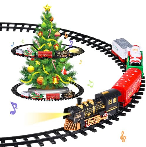 DAOUZL Tren del Árbol de Navidad, Juego con Luz y Sonido, Tren Alrededor del Árbol para Niños a Partir de 3 Años