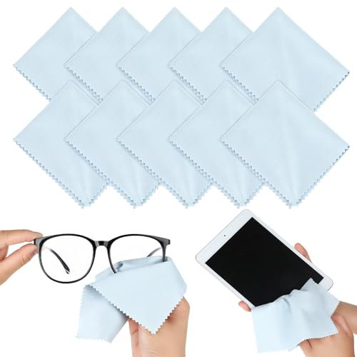 Andibro Lot de 10 chiffons de nettoyage en microfibre doux pour lunettes - Réutilisables - Accessoire de nettoyage pour lentilles d'appareil photo - Bleu