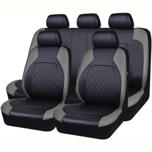 PERTID 9 Stück Auto Leder Sitzbezüge Sets für Opel Mokka X 2016-2021, Sitzschoner Schonbezug Allwetter Wasserdicht Atmungsaktiv Zubehör,D/Grey