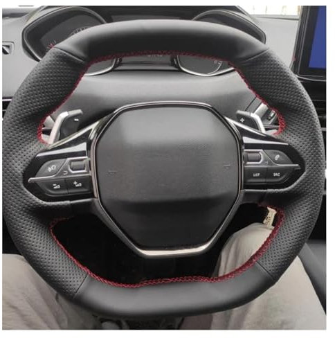 Lenkradschutz Geflecht Auto Lenkrad Abdeckung Für Peugeot E-208 2020 508 208 3008 4008 5008 2016-2020 Lenkung Wrap Auto Zubehör Lenkrad Abdeckung (Farbe : Red Thread)