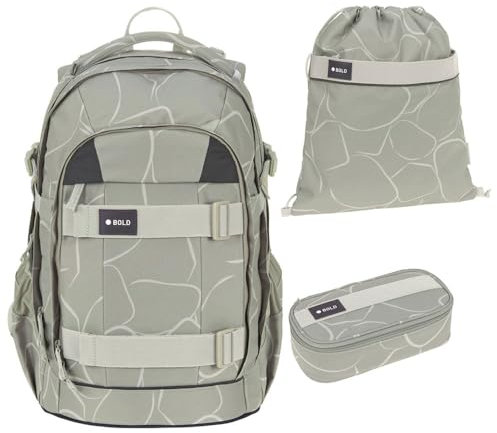 Lässig Bold Origin Schulrucksack-Set 3tlg mit Schlamperbox und Turnbeutel (Curve Sage)