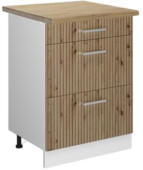 Vicco Mueble bajo de Cocina R-Line, Roble Artesanal, 60 cm con cajones, ET Roble, para combinación Libre Dentro de Sistemas de Cocina modulares
