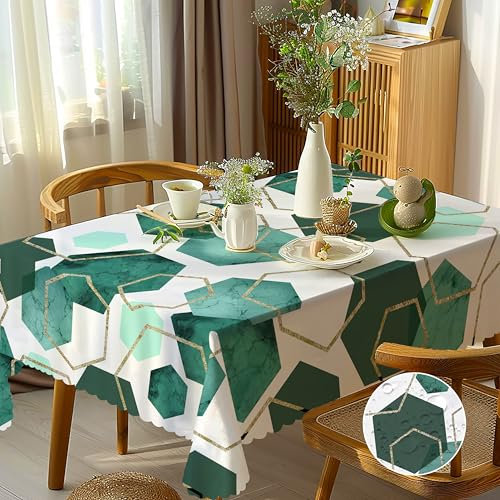 Tischdecke Outdoor Rechteckig 110x140 cm, Grün Marmor Tischdecke Abwaschbar, Gartentischdecke Wetterfest Wasserdicht Fleckschutz Tischtuch aus Polyester Tischdecken für Küche Esszimmer Hochzeit Party