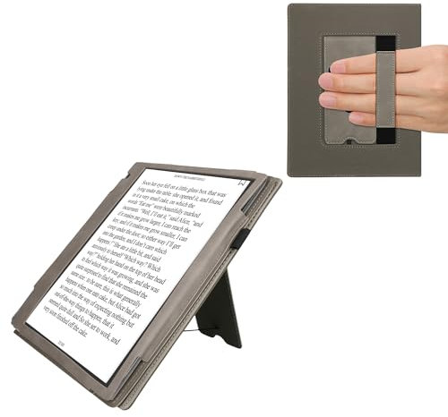 kwmobile Schutzhülle kompatibel mit Pocketbook InkPad Eo/Bigme InkNote Color+ Flip Hülle - Cover mit Handschlaufe - Aufgehende Sonne Grau