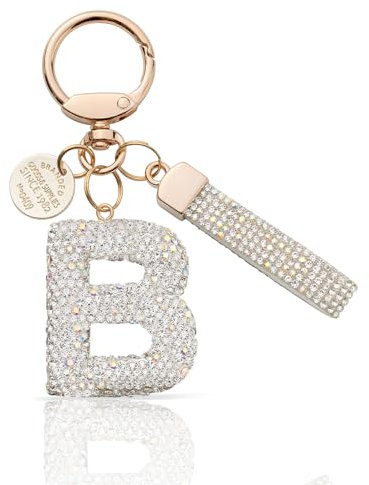 MORSUNBELA Portachiavi ragazza portachiavi lettera portachiavi glitter strass portachiavi donna, Argento-B, S