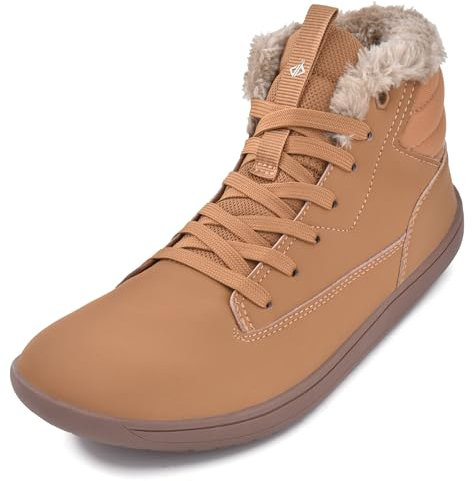 JACKSHIBO Winter Barfußschuhe Damen Warm Gefüttert Winterschuhe Wasserdicht Winterstiefel Winterboots Barfuss Schuhe Mit Weite Zehenbox Damen stiefel Nullabsatz Sohlen Schneestiefel Braun 38 EU