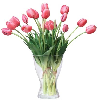 cn-Knight 20 tulipani artificiali, 40,6 cm, tulipani realistici al tatto con foglie finte, tulipani e boccioli finti, per decorazione della casa, centrotavola, ornamento per bouquet da sposa, rosa