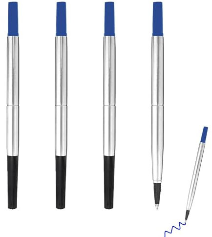 4 Pcs Rollerball Pen Refills, 0.7mm Parker Pen Rollerball Refills Compatible with Parker Quink Pens, Medium Tip for Smooth Writing, Quick Drying, Ideal for Office, School, Personal Use (Blue Ink)