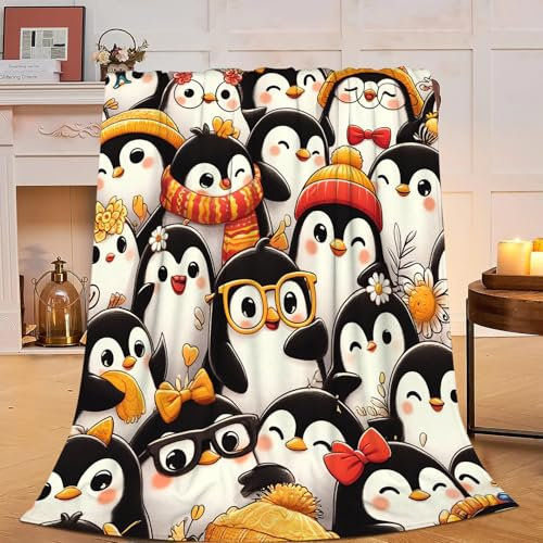Lustige Pinguin-Decke, weich, warm, niedlich, Kawaii-Pinguin, Plüsch-Überwurf, gemütlich, Flanell, flauschige Fleece-Bettwäsche, Tierdekoration, Decke, Geschenke für Liebhaber, Mädchen, Jungen,