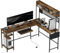 HOMCOM 160cm Reversible L Shaped Desk with Power Outlet, Industrial Corner Desk with Storage Shelves and Keyboard Tray, 240cm Long Computer Desk for 2 Person, Rustic Brown