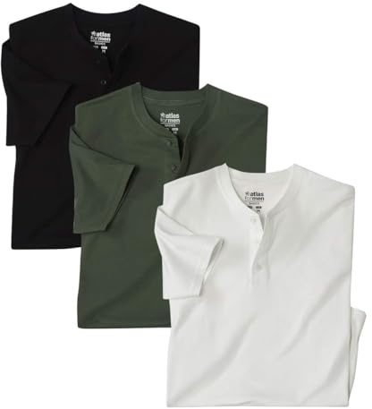ATLAS FOR MEN - Lote de 3 Camisetas para Hombre - Manga Corta - Cuello tunecino - Disponible en Tallas Grandes de la M a la 5XL